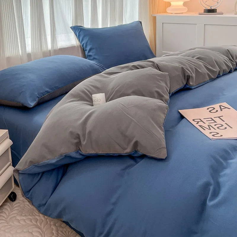 2-side Solid Color Brush Fabric Bed Set