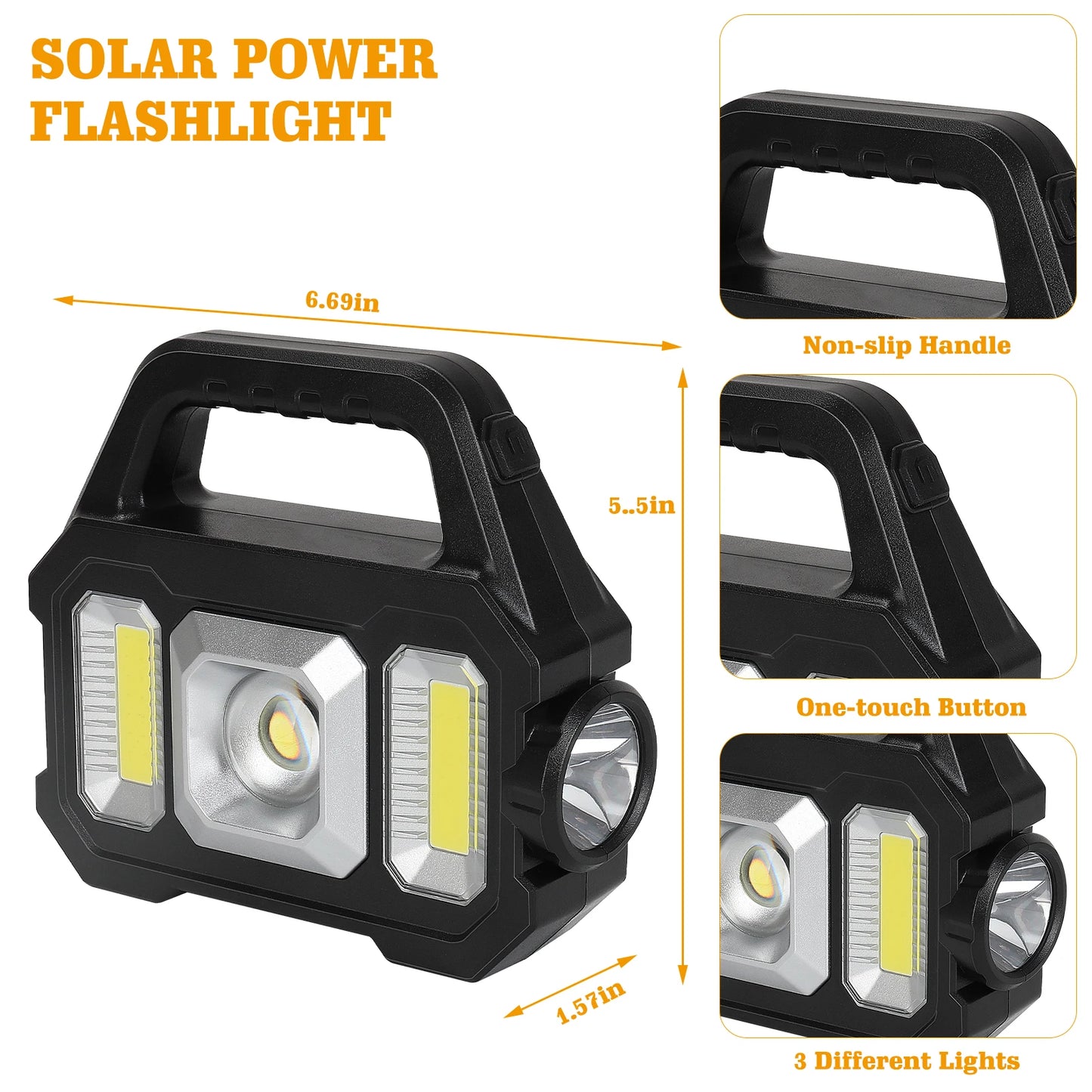 Solar-Powered LED Flashlight - Rechargeable with 6 Modes, Waterproof
