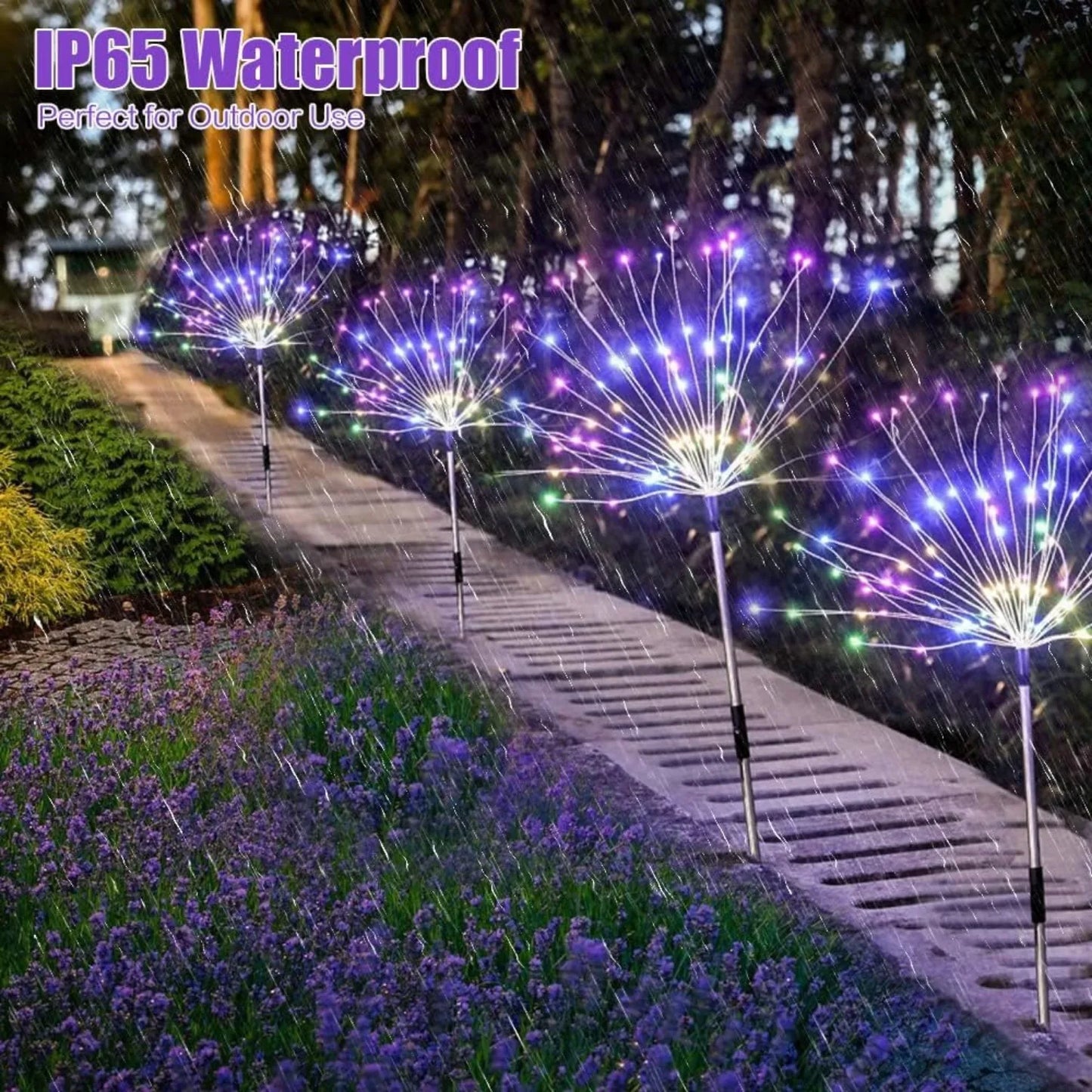 4 Pack Solar Firework string Lights - Waterproof, 8 Modes w/Remote