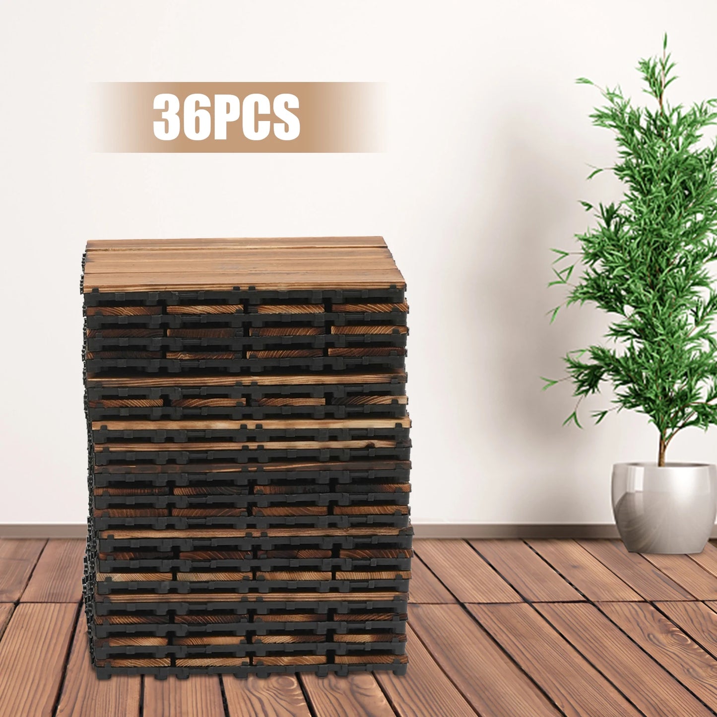 36 pcs 12" x 12" Hardwood Interlocking Wooden Flooring Tiles
