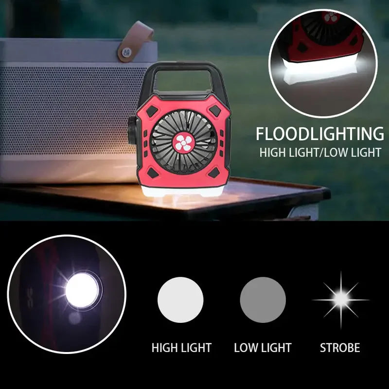 2-in-1 Portable LED Camping Fan Lamp, USB Rechargeable