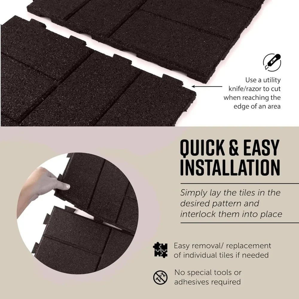 Brick Rubber Interlocking Tiles,16 X 16, Easy Install for Indoor and Outdoor