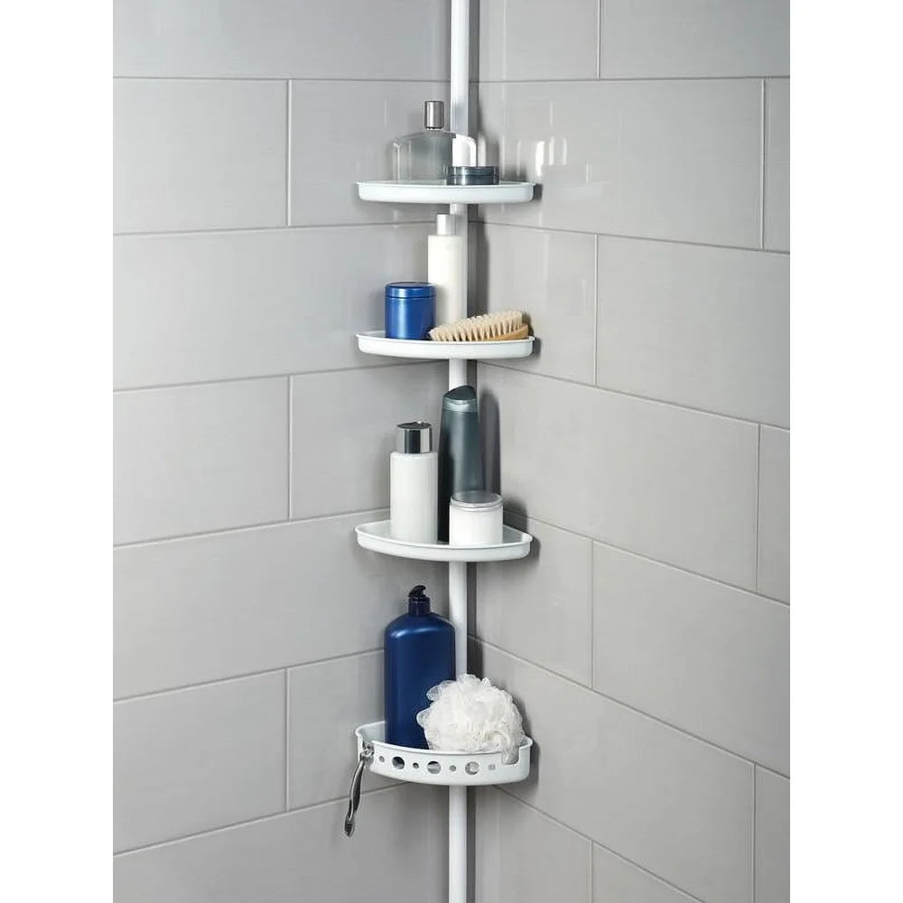 Adjustable Tension Shower Pole Caddy, 3 Shelves Deep Basket, fits 5 to 8 Feet