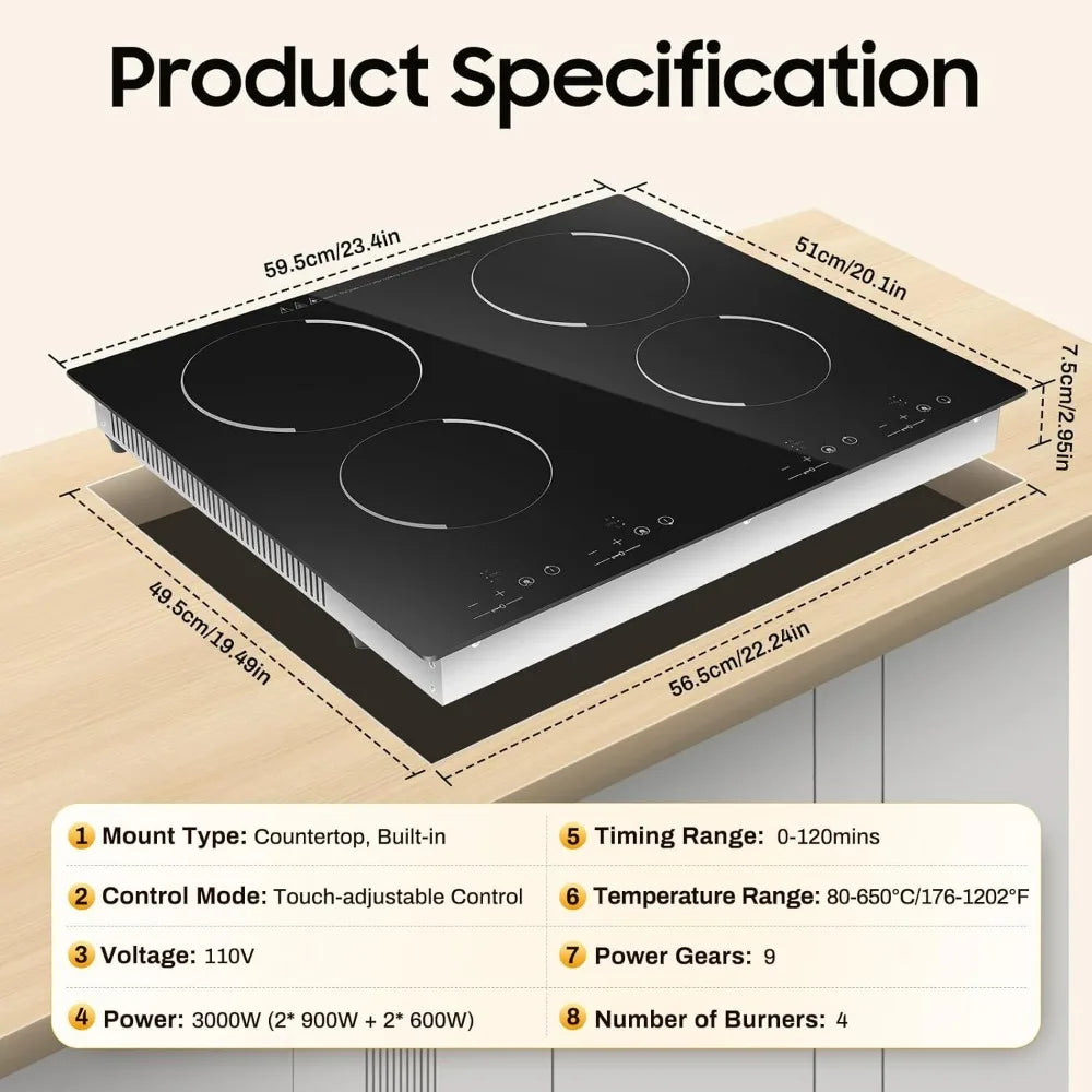 4 Burner Portable Cooktop with LED Display 3000W