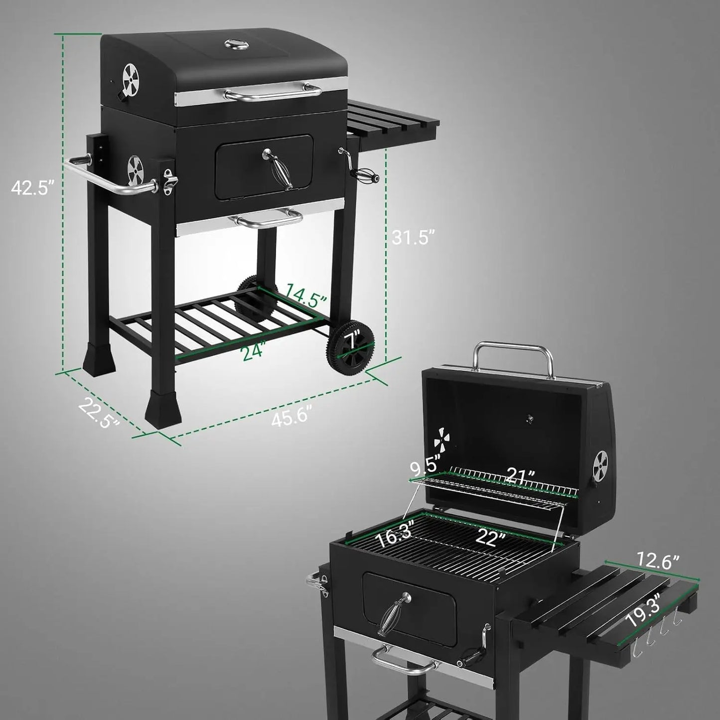 Large Barrel Charcoal BBQ Grills with 794 SQ.IN. Cooking Area