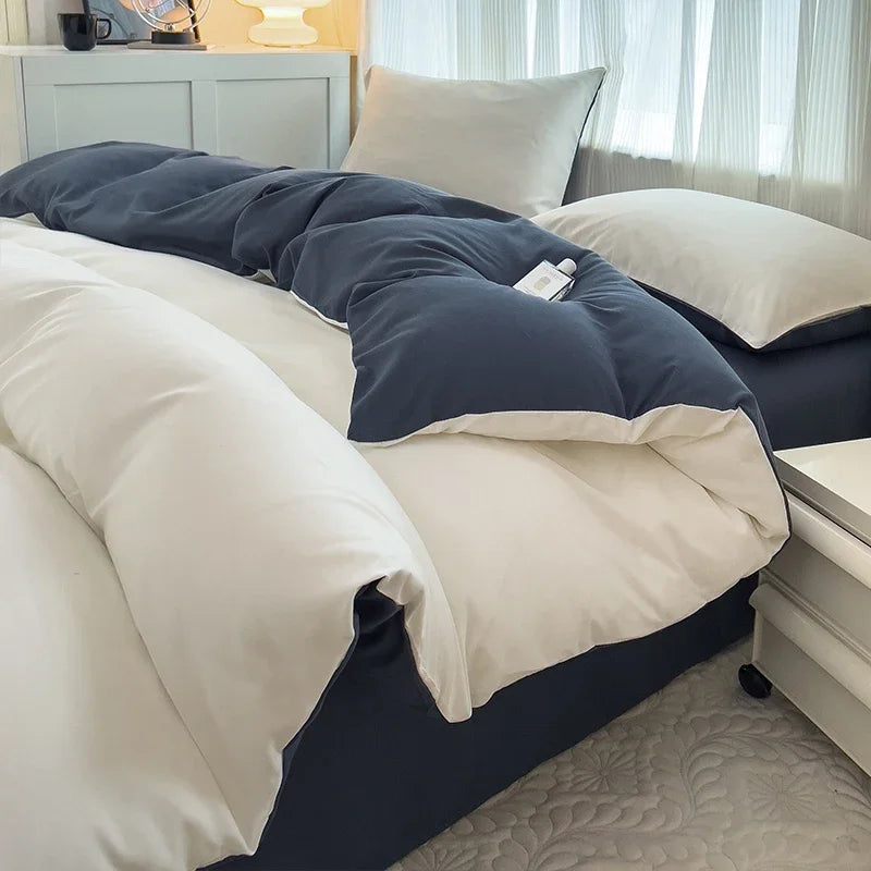2-side Solid Color Brush Fabric Bed Set