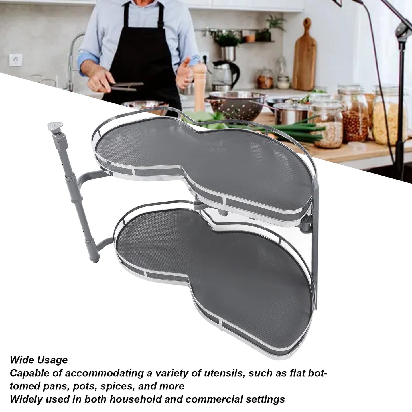 Blind Corner Cabinet Tray 2 Tier Height Adjustable, Swing Pull Out Organizer
