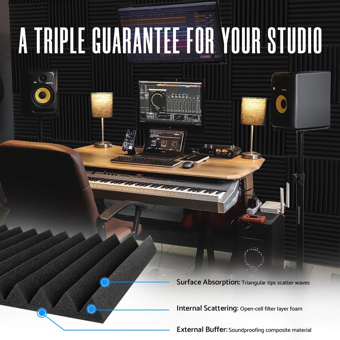 52 Pack Cheap Acoustic Foam Panels, Large Sound Proof Foam Panels for Walls