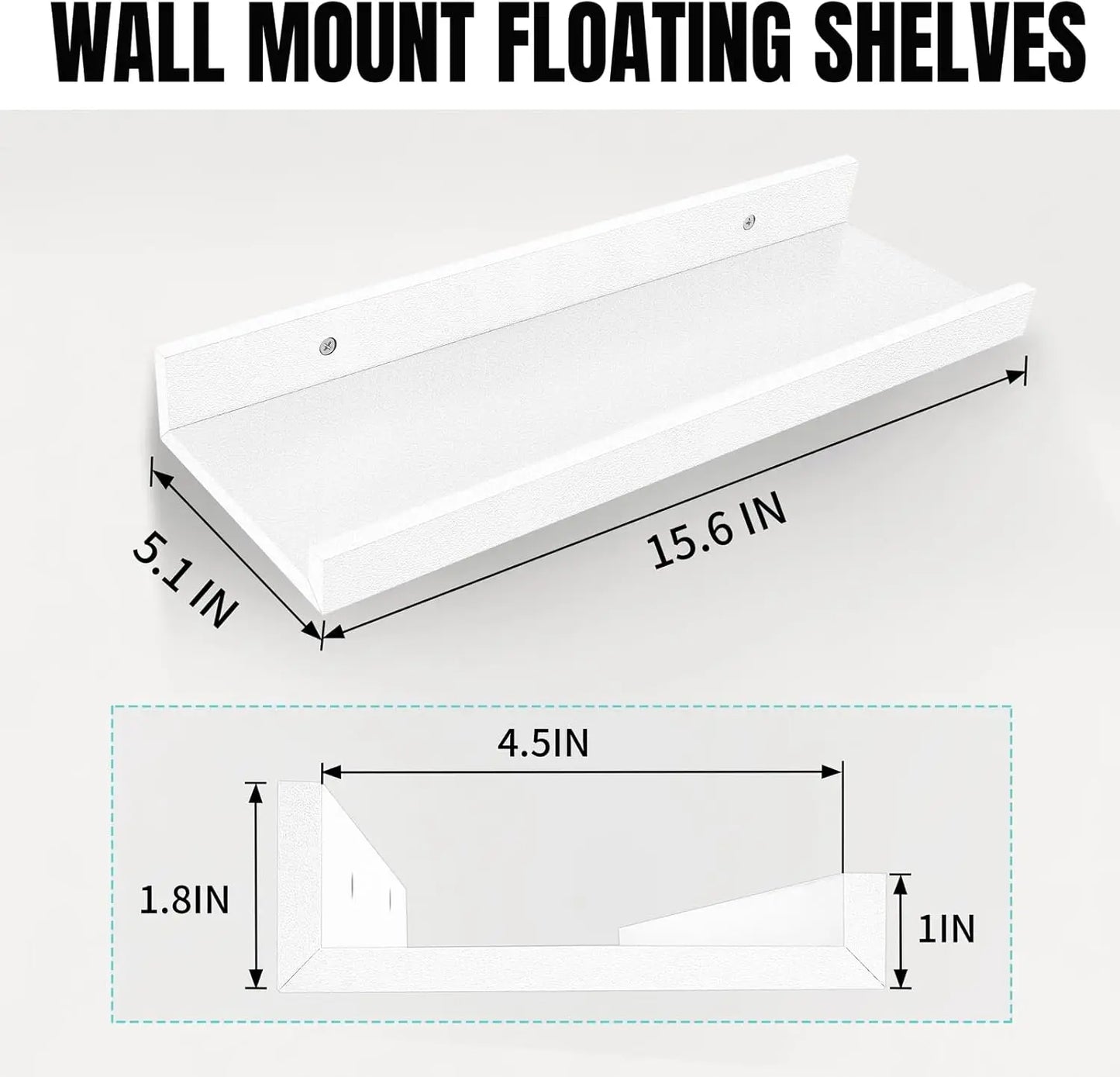 Set of 4 Floating Wall Shelves - 15.6" Ledges with Lip