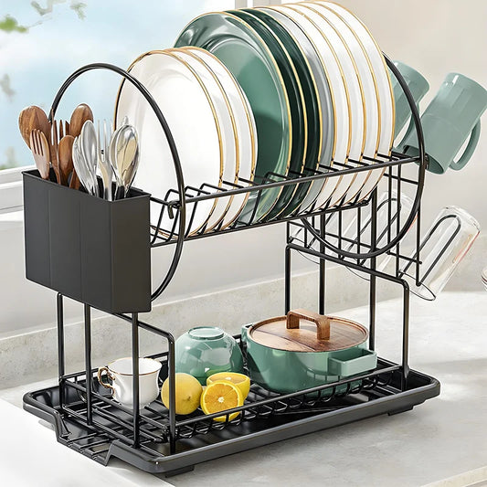 1 set, high-quality carbon steel double-layer dish rack