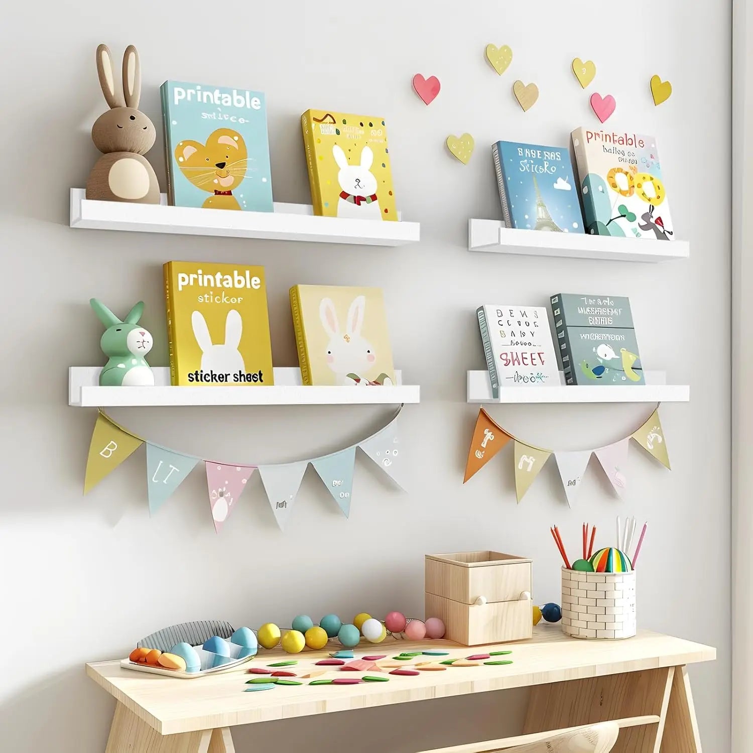 Set of 4 Floating Wall Shelves - 15.6" Ledges with Lip