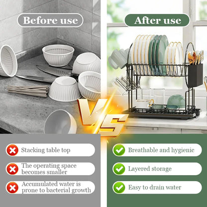 1 set, high-quality carbon steel double-layer dish rack
