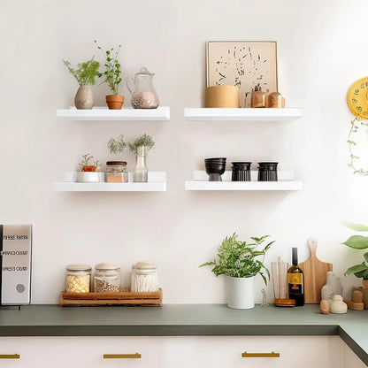 Set of 4 Floating Wall Shelves - 15.6" Ledges with Lip