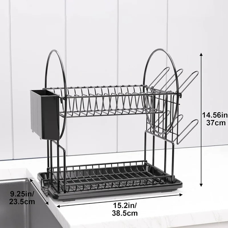 1 set, high-quality carbon steel double-layer dish rack