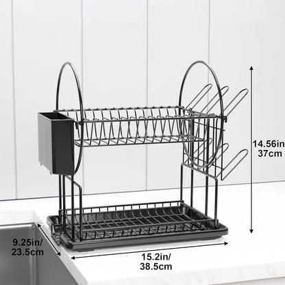 1 set, high-quality carbon steel double-layer dish rack