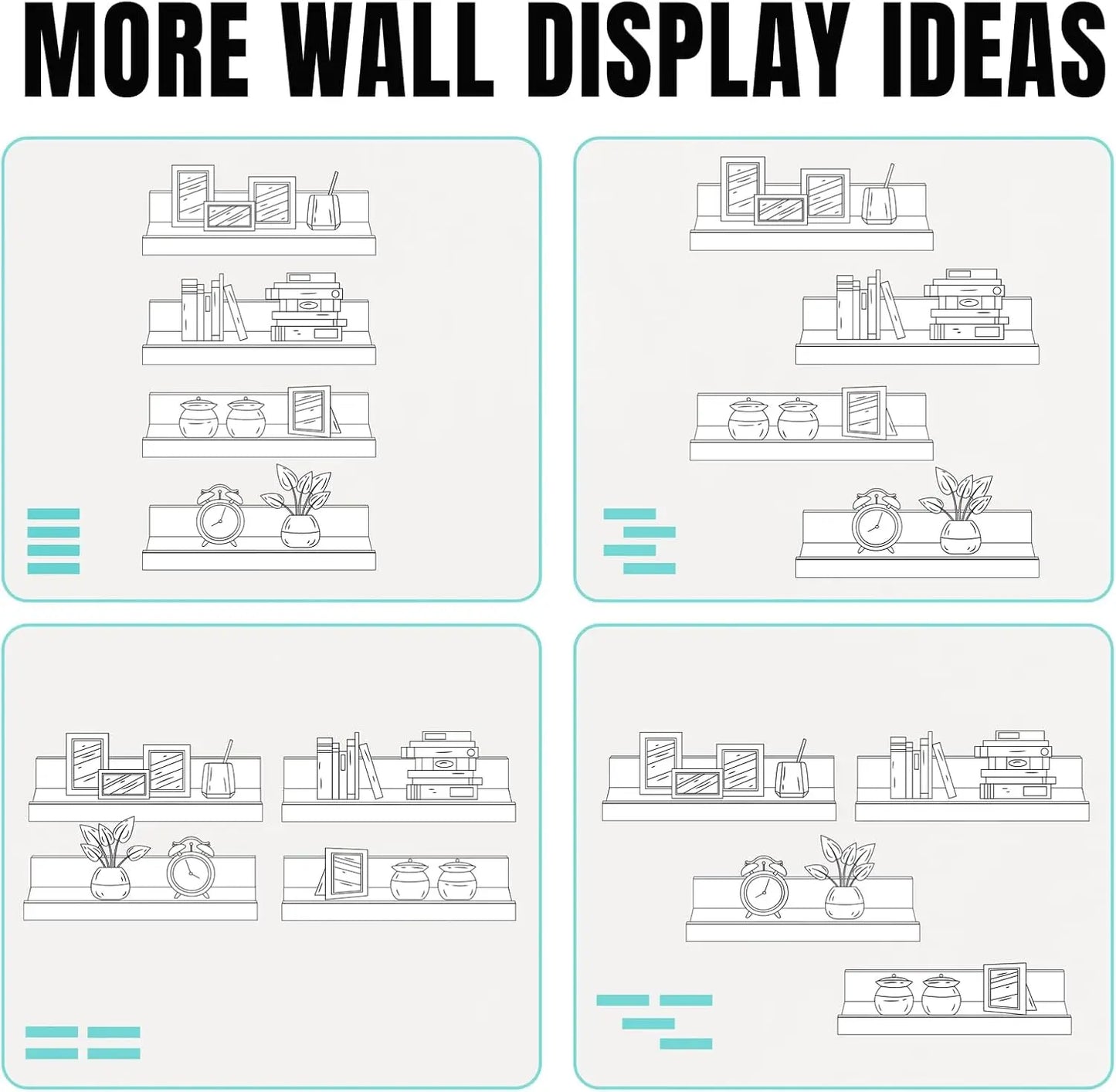 Set of 4 Floating Wall Shelves - 15.6" Ledges with Lip