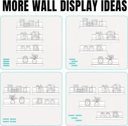 Set of 4 Floating Wall Shelves - 15.6" Ledges with Lip