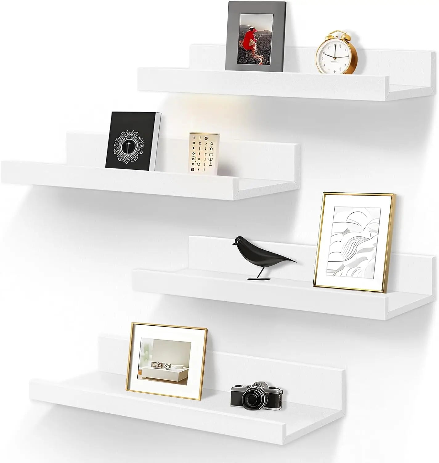 Set of 4 Floating Wall Shelves - 15.6" Ledges with Lip
