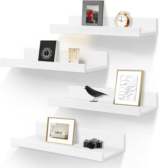 Set of 4 Floating Wall Shelves - 15.6" Ledges with Lip