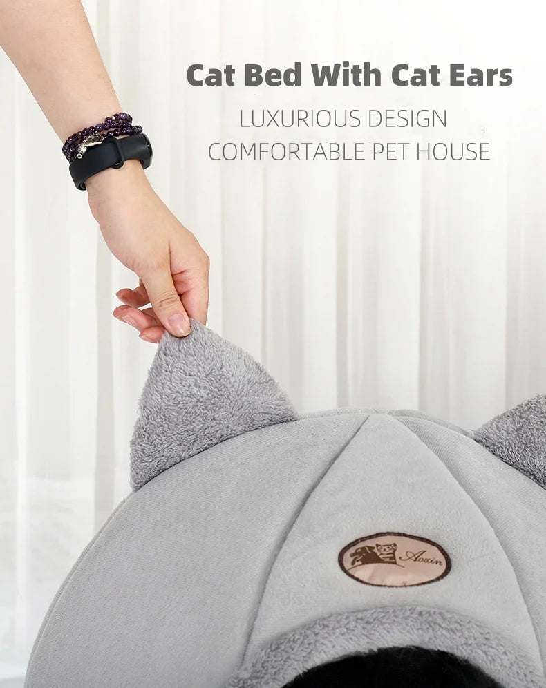 Pet bed with cat ears - Warm Plush Cat Condo & Dog Bed