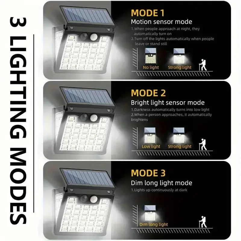 2 or 4PCS Solar Light Motion Sensor Outdoor Light 3 Lighting Modes Waterproof 72LED