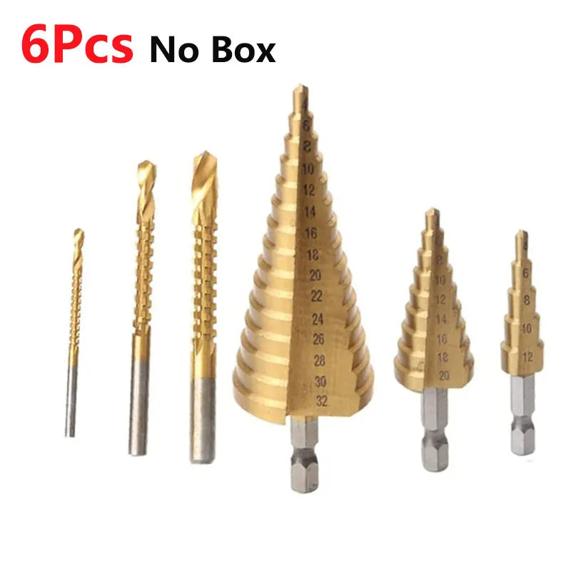6Pcs Step Drill Bit Set | Titanium HSS Metal Hole Cutter