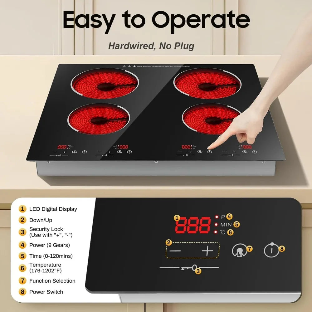 4 Burner Portable Cooktop with LED Display 3000W