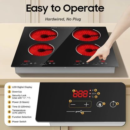 4 Burner Portable Cooktop with LED Display 3000W
