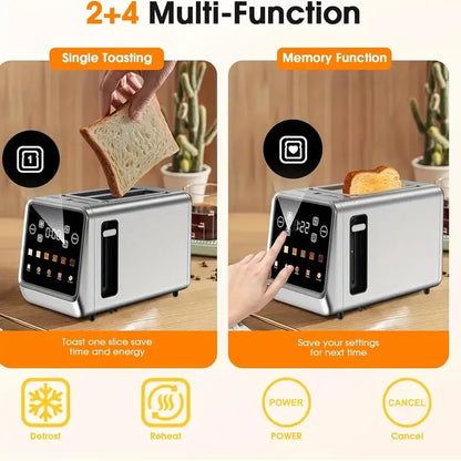 Beinilai 2 Slice, Stainless Steel Smart Digital Toasters w/Memory Function