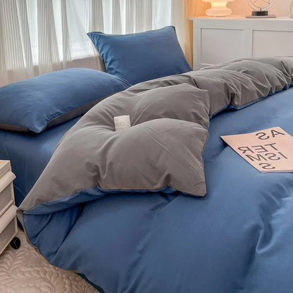 2-side Solid Color Brush Fabric Bed Set