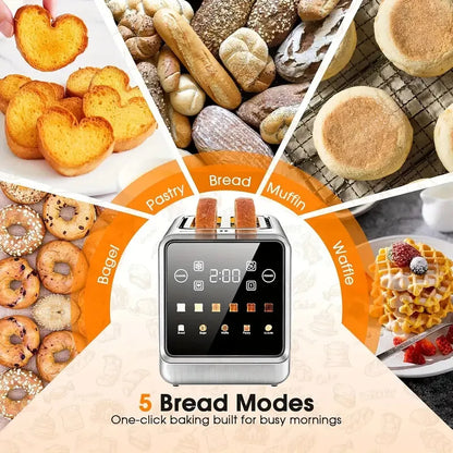 Beinilai 2 Slice, Stainless Steel Smart Digital Toasters w/Memory Function