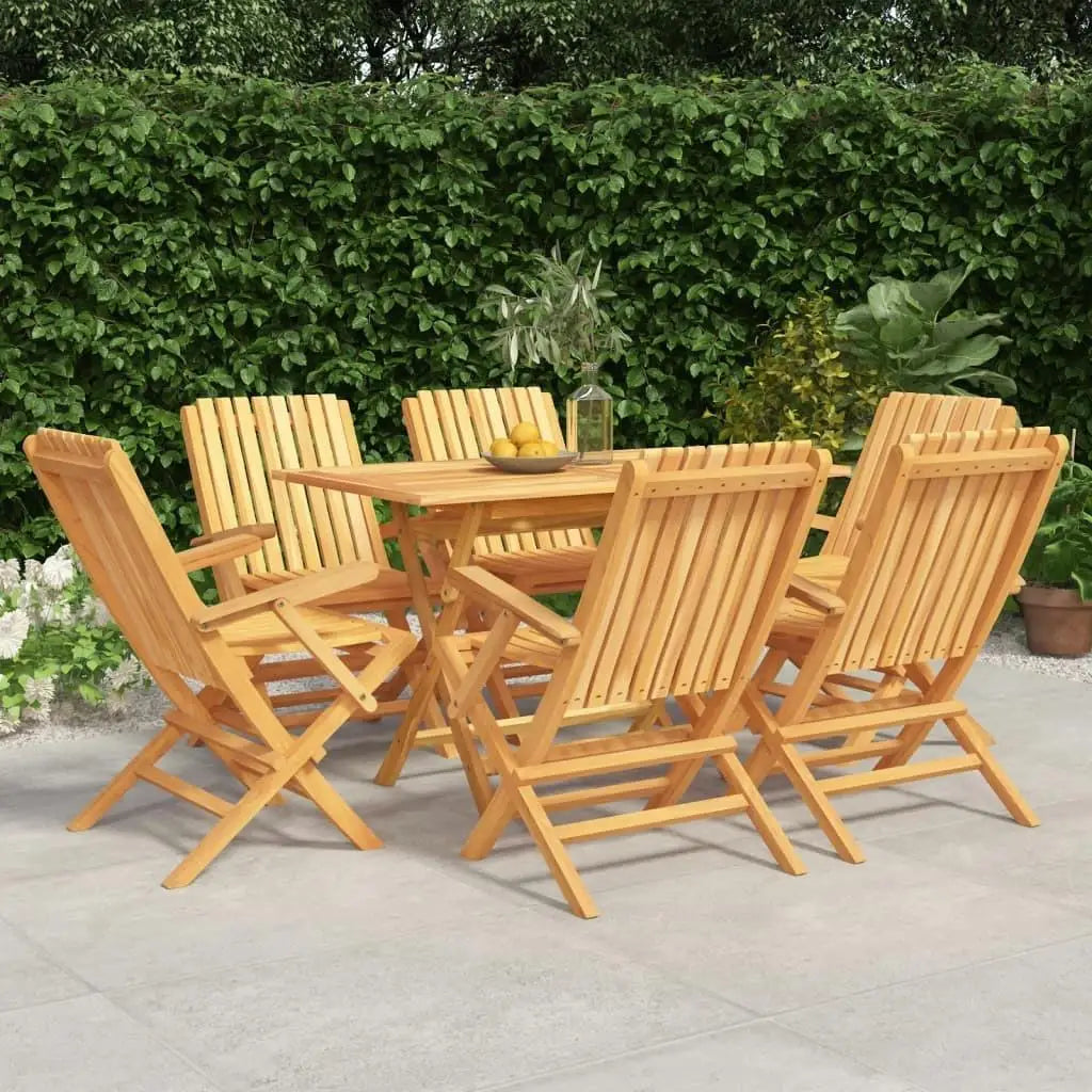 Natural Teak Solid Wood Garden Dining Set - 7-Piece Outdoor