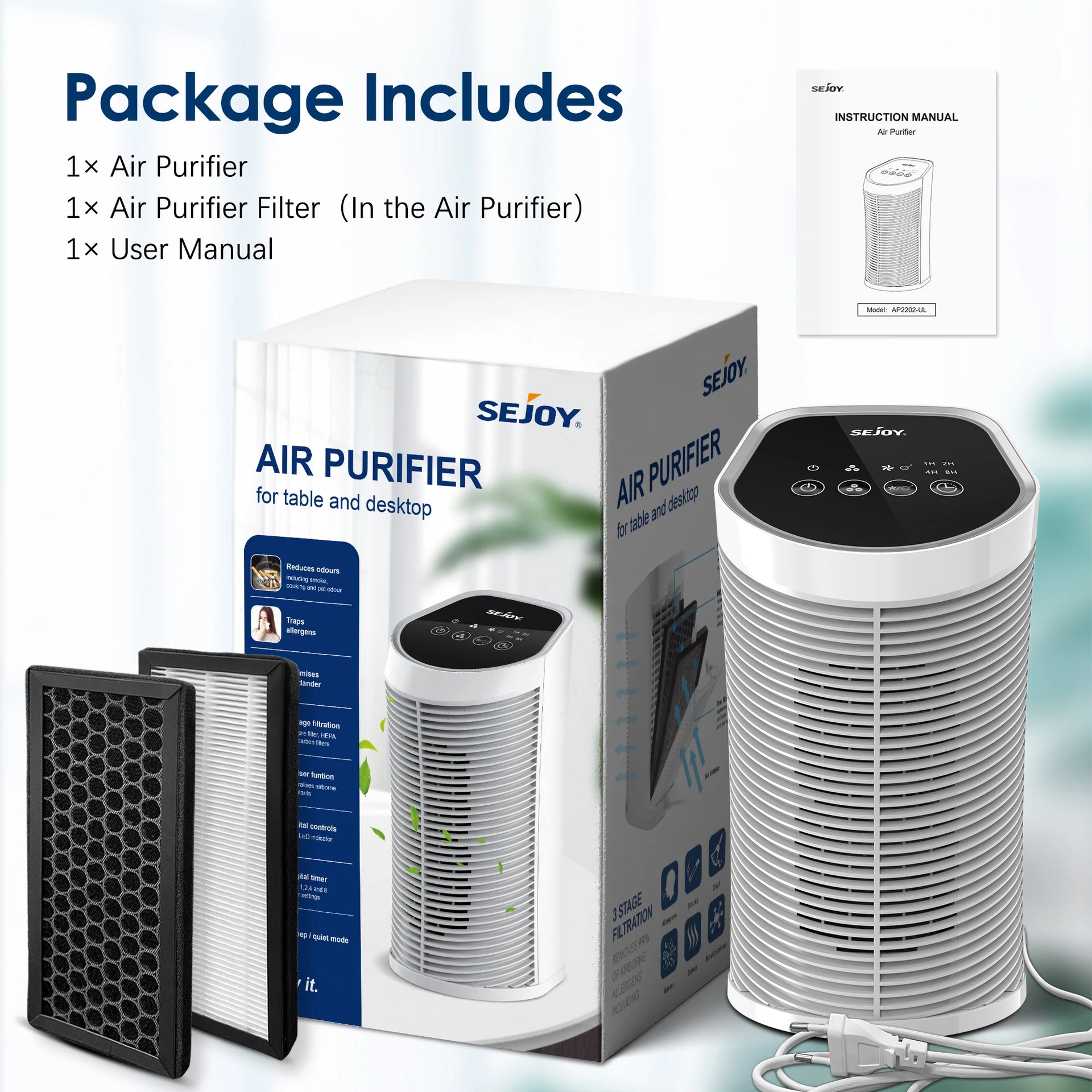 Air Purifier HEPA Filter For Indoor 200 Square Feet