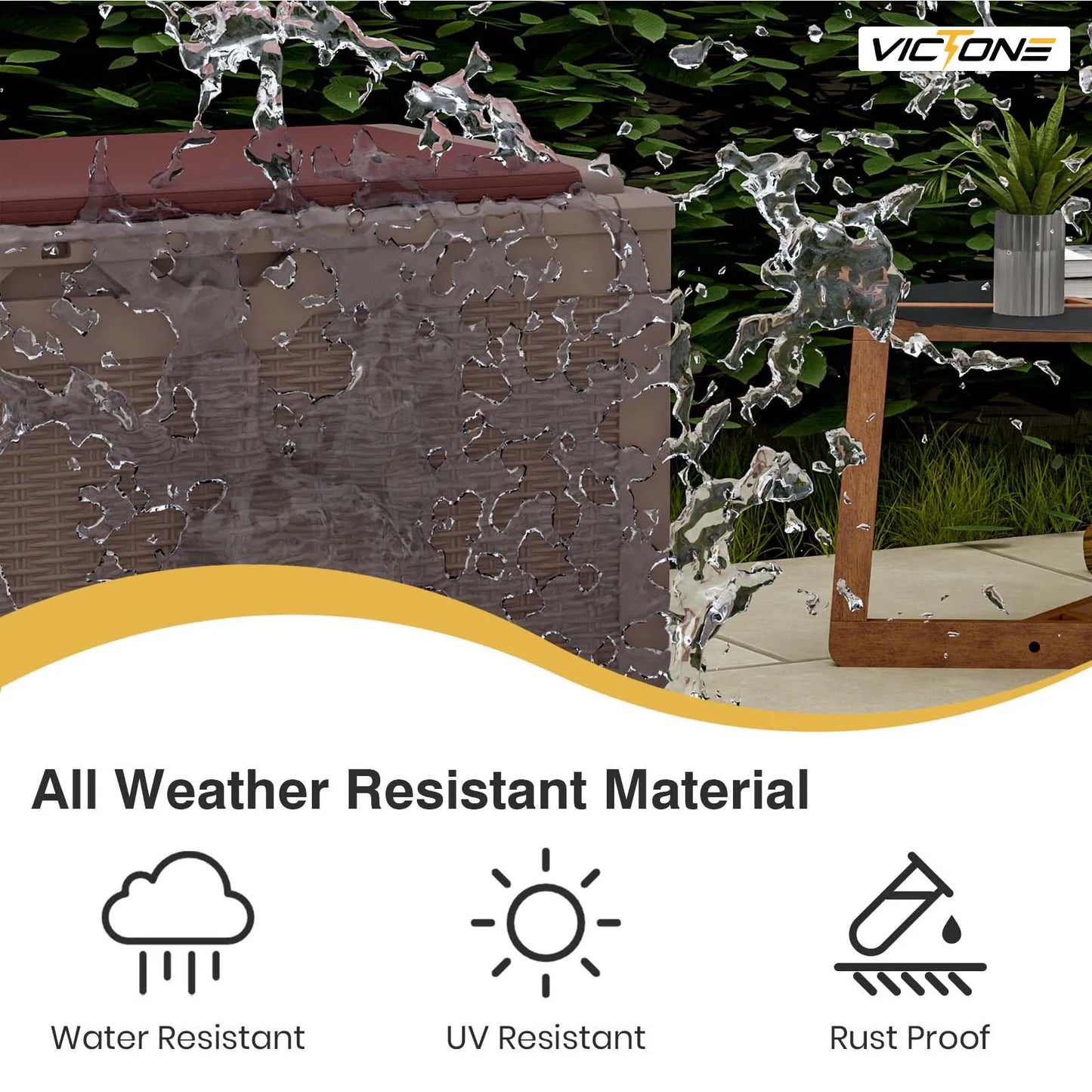 Resin Deck Box with cushion, Waterproof Storage Box w/Padlock