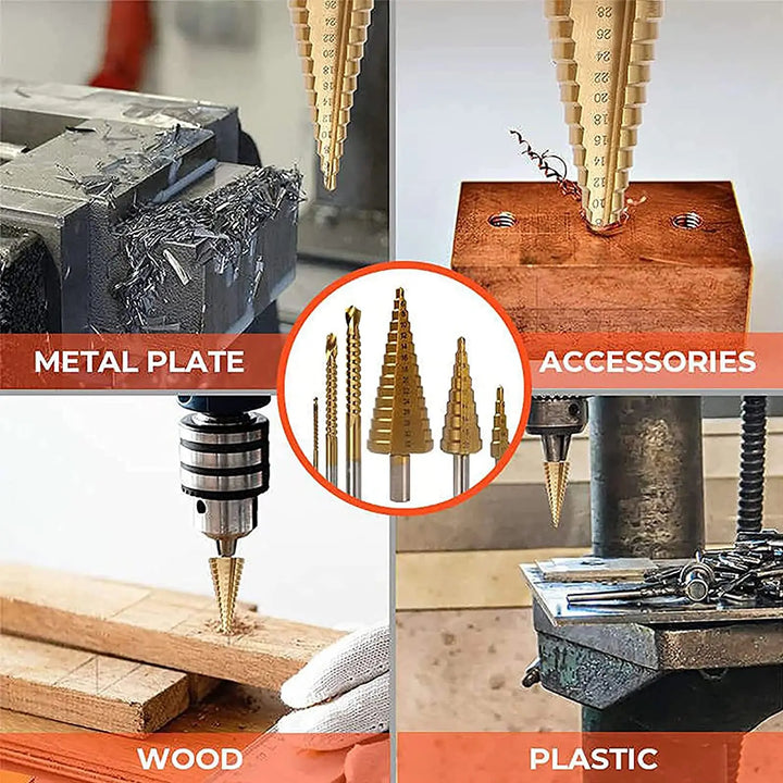 6Pcs Step Drill Bit Set | Titanium HSS Metal Hole Cutter