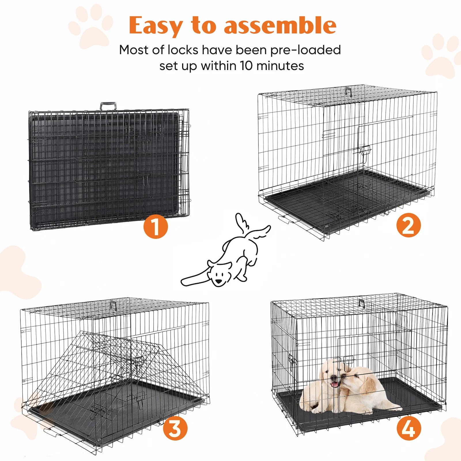 Double Door Folding Metal Wire Dog Cage - Secure Folding Crate