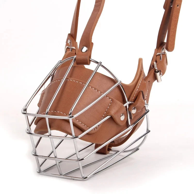 Dog Muzzle Anti Biting Mouth Mask - Leather & Metal Design
