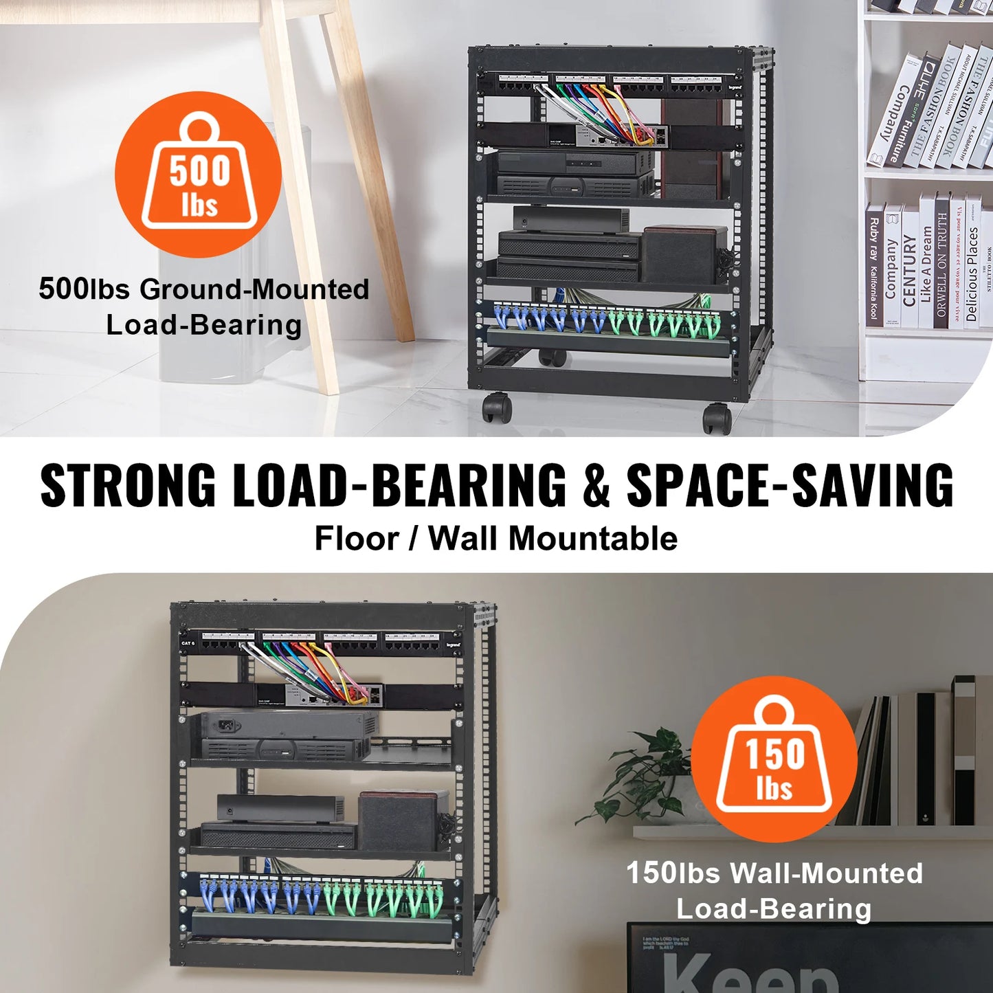 SucceBuy Open Frame Server Rack Floor Standing or Wall Mounted