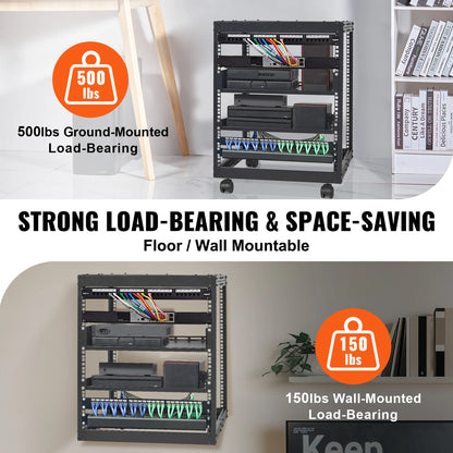 SucceBuy Open Frame Server Rack Floor Standing or Wall Mounted
