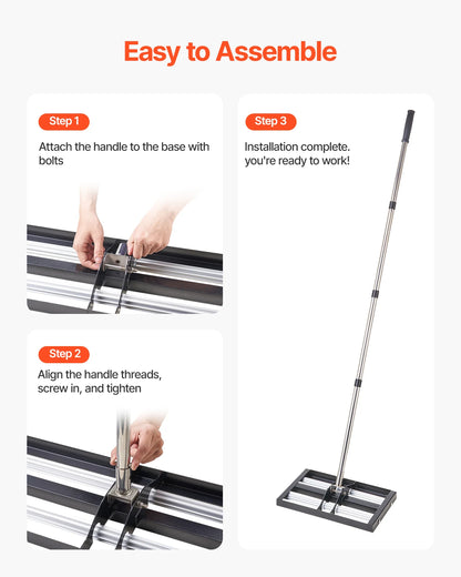 VEVOR Lawn Leveling Rake with Roller Stainless Steel Lawn Leveler with Adjustable Handle Effort Saving Lawn Level Tool for Yard