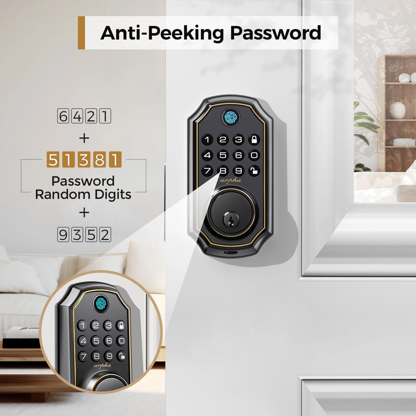 Arpha D280 Keyless Entry Door Lock 5-in-1 Smart Fingerprint Deadbolt w/Keypad
