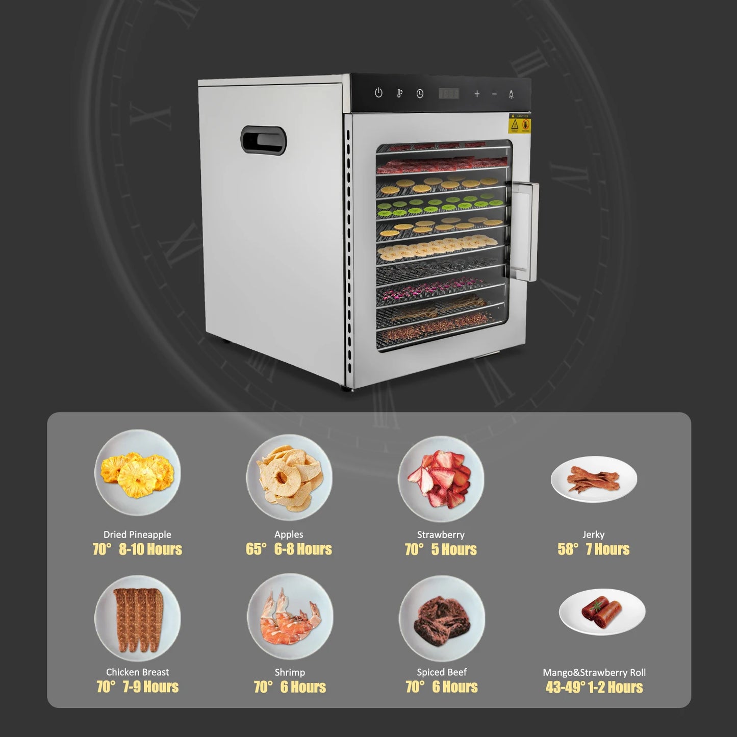 10/12 Stainless Steel Trays Dehydrator, 800W