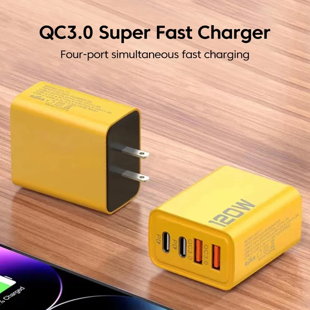4 Ports USB C PD Charger - Quick Charge 3.0 Wall Adapter