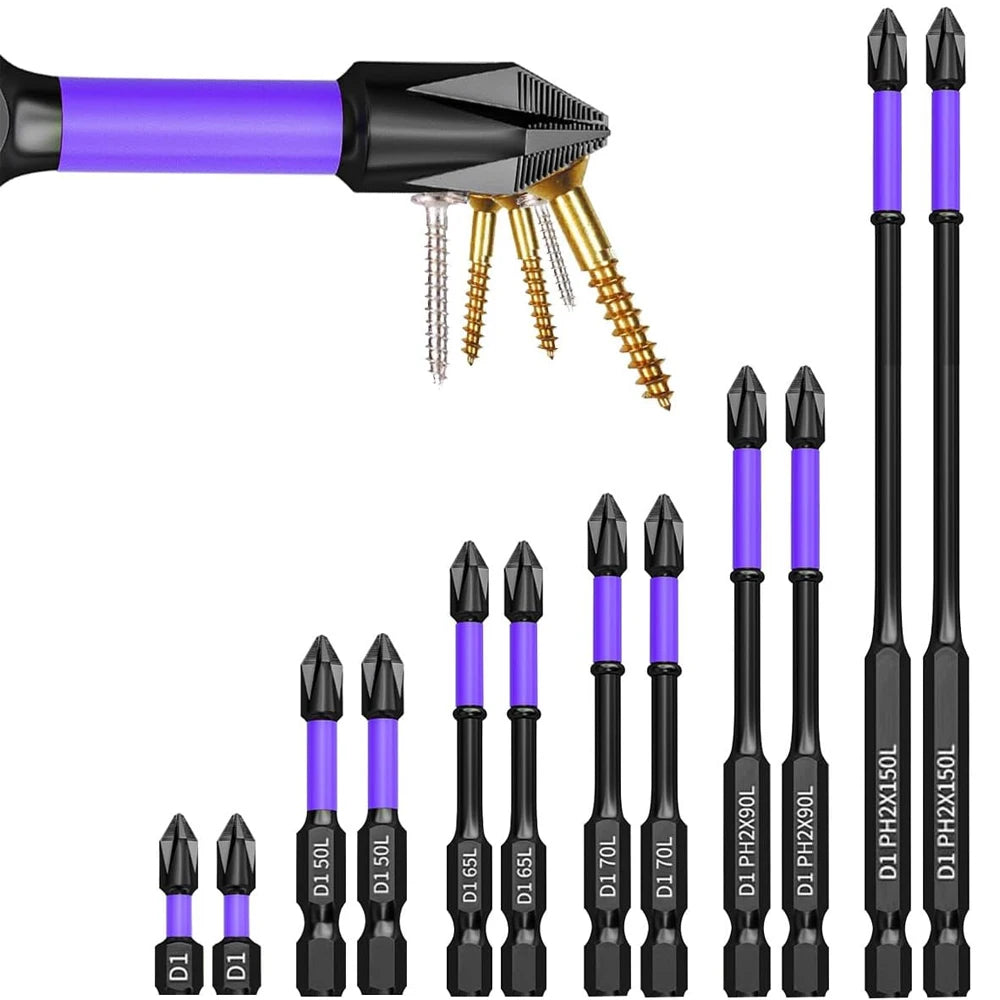 Magnetic Impact Phillips Bit Set - Anti-Slip Long Driver