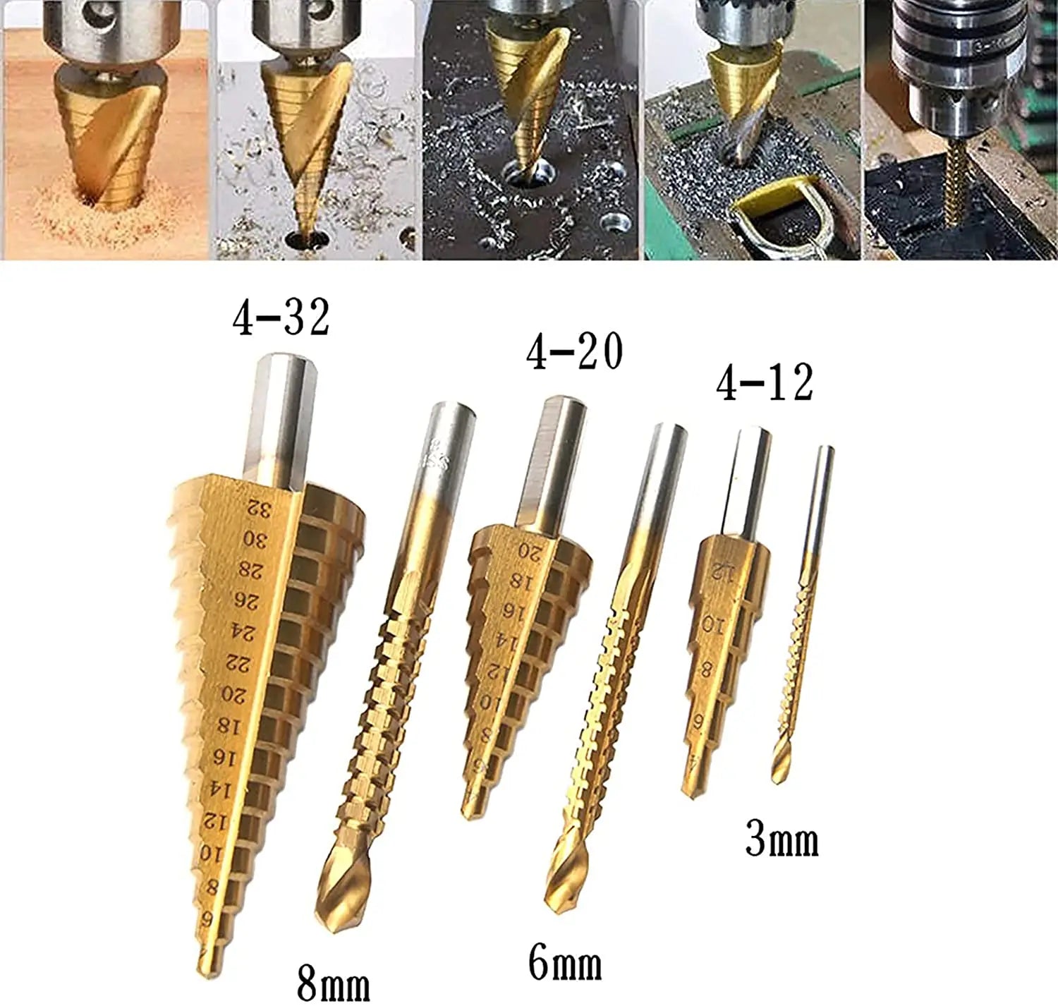 6Pcs Step Drill Bit Set | Titanium HSS Metal Hole Cutter