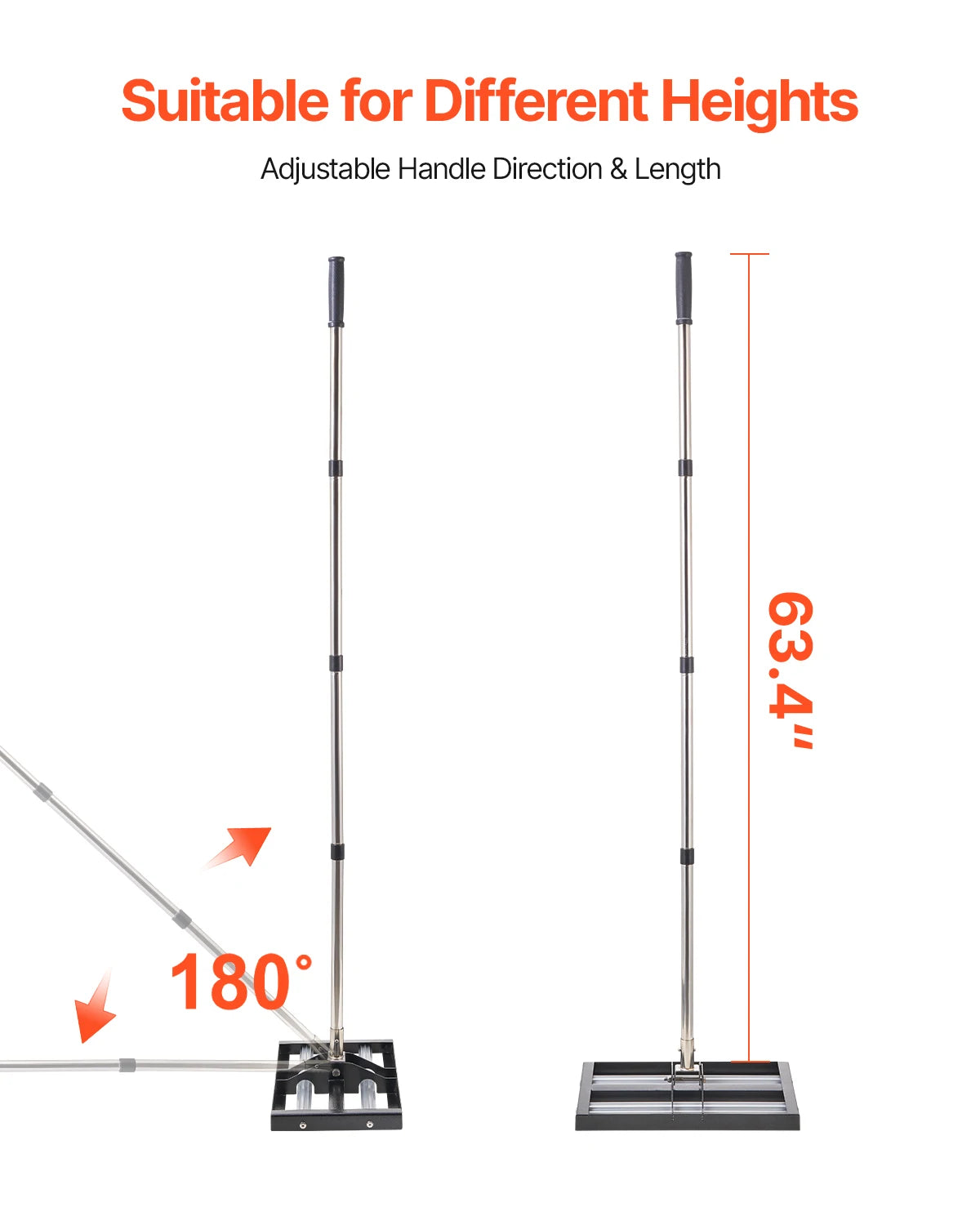 VEVOR Lawn Leveling Rake with Roller Stainless Steel Lawn Leveler with Adjustable Handle Effort Saving Lawn Level Tool for Yard