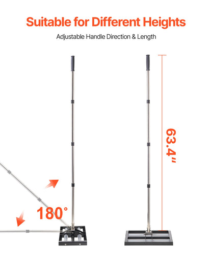 VEVOR Lawn Leveling Rake with Roller Stainless Steel Lawn Leveler with Adjustable Handle Effort Saving Lawn Level Tool for Yard