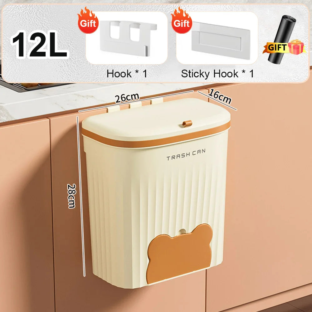 Kitchen Wastebasket Wall Mounted Trash Can With Lid