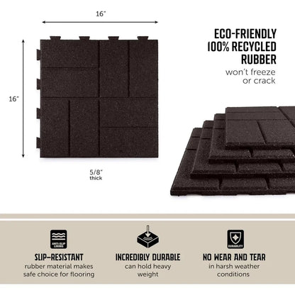 Brick Rubber Interlocking Tiles,16 X 16, Easy Install for Indoor and Outdoor