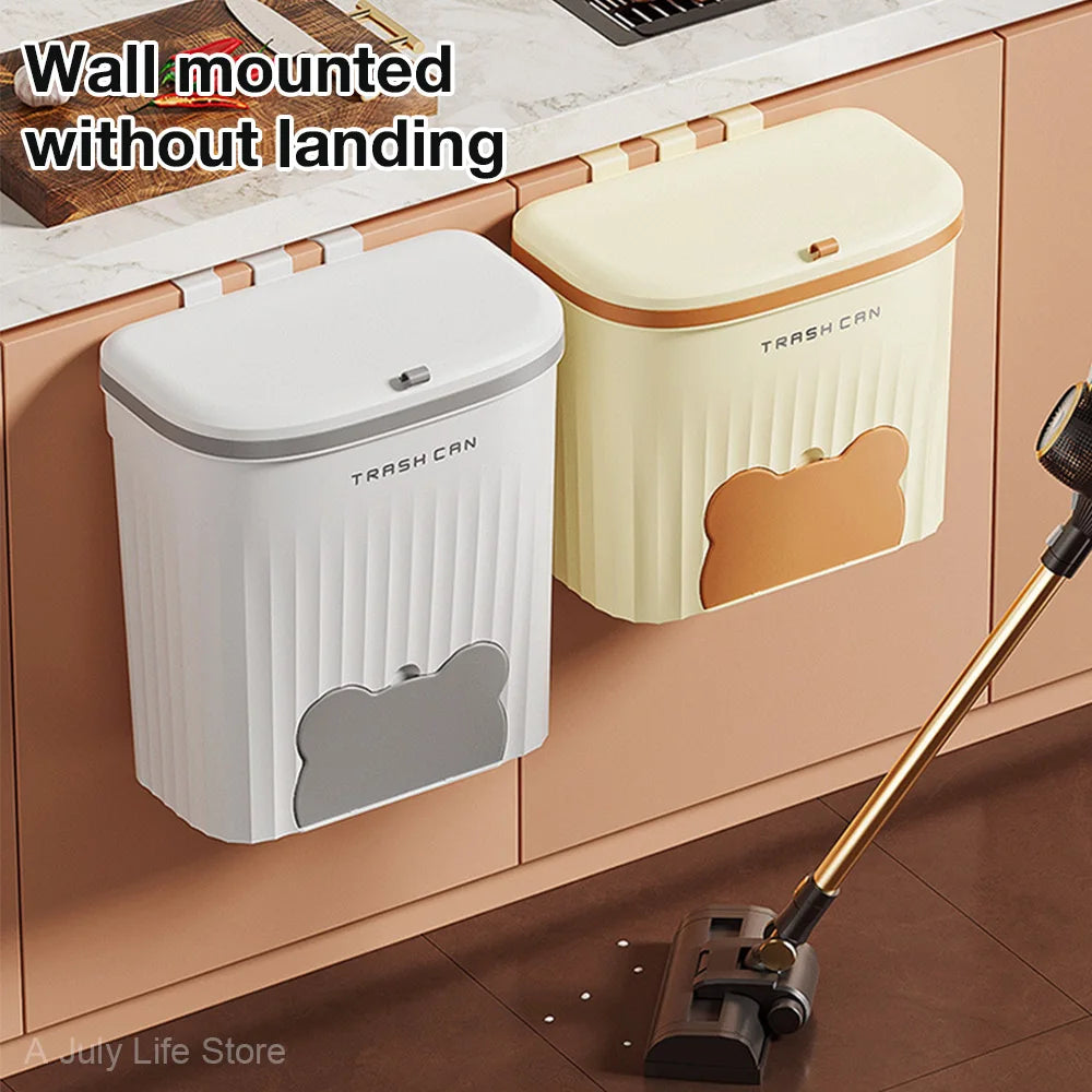 Kitchen Wastebasket Wall Mounted Trash Can With Lid